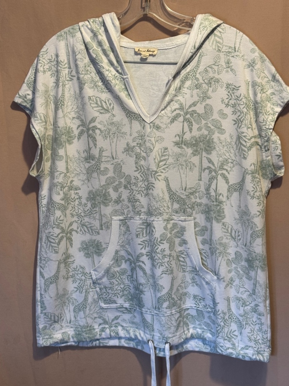 Jane and Delancey Light Sage Botanical Giraffe Hooded Tee